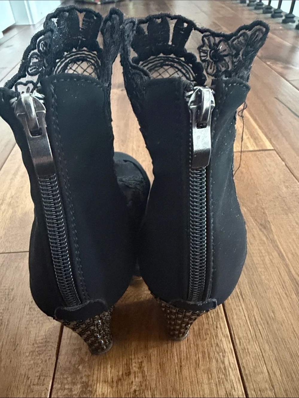 Women's Black Lace Embroidered Ankle Boots